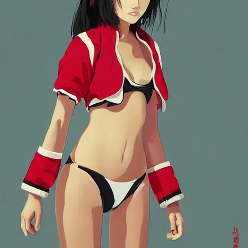 Image similar to a beautiful young japanese natalie portman alluring gravure model, stylized concept art, wearing elegant designer bomber jacket and one piece bikini, bomber jacket with mesoamerican patterns, mesoamerican native street fashion, princess mononoke, painted by ilya kuvshinov aesthetic, gorgeous, stunning, alluring, attractive, artstation, pinterest, digital art