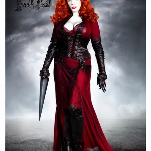 Image similar to full body photo of christina hendricks as a vampire warrior, highly detailed, 4k, HDR, award winning,