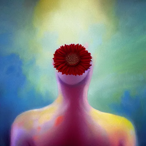 Image similar to huge flower as head, woman standing in a luxury apartment, surreal photography, dramatic light, impressionist painting, digital painting, artstation, georgia o'keeffe