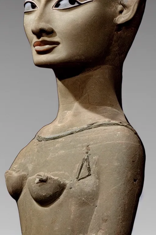 Prompt: ultrarealistic rendering of a statue from Nefertiti made with clay with high level of conservation, egyptian style