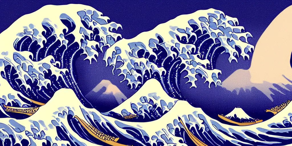 Image similar to The Great Wave off Kanagawa by GMUNK, Pi-Slices and Kidmograph, psychedelic version