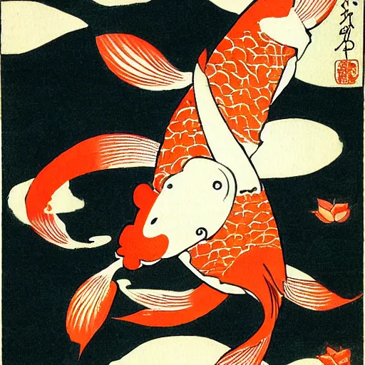 Image similar to koi by utagawa yoshiiku, featured on pixiv, ukiyo - e, ukiyo - e, woodcut, creative commons attribution