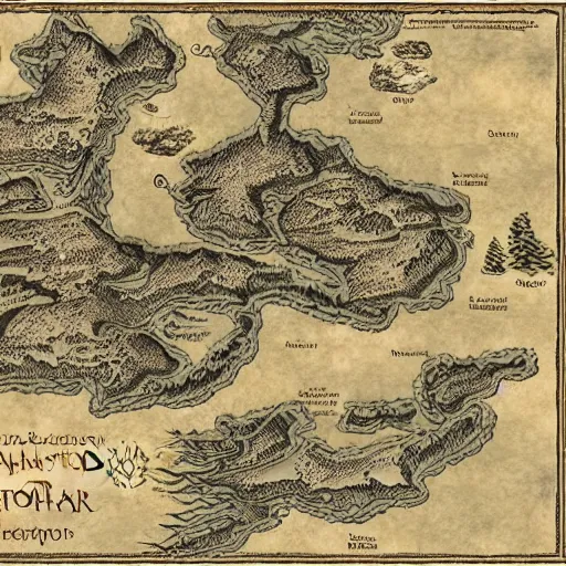 Image similar to ancient fantasy cartographer map extremely detailed