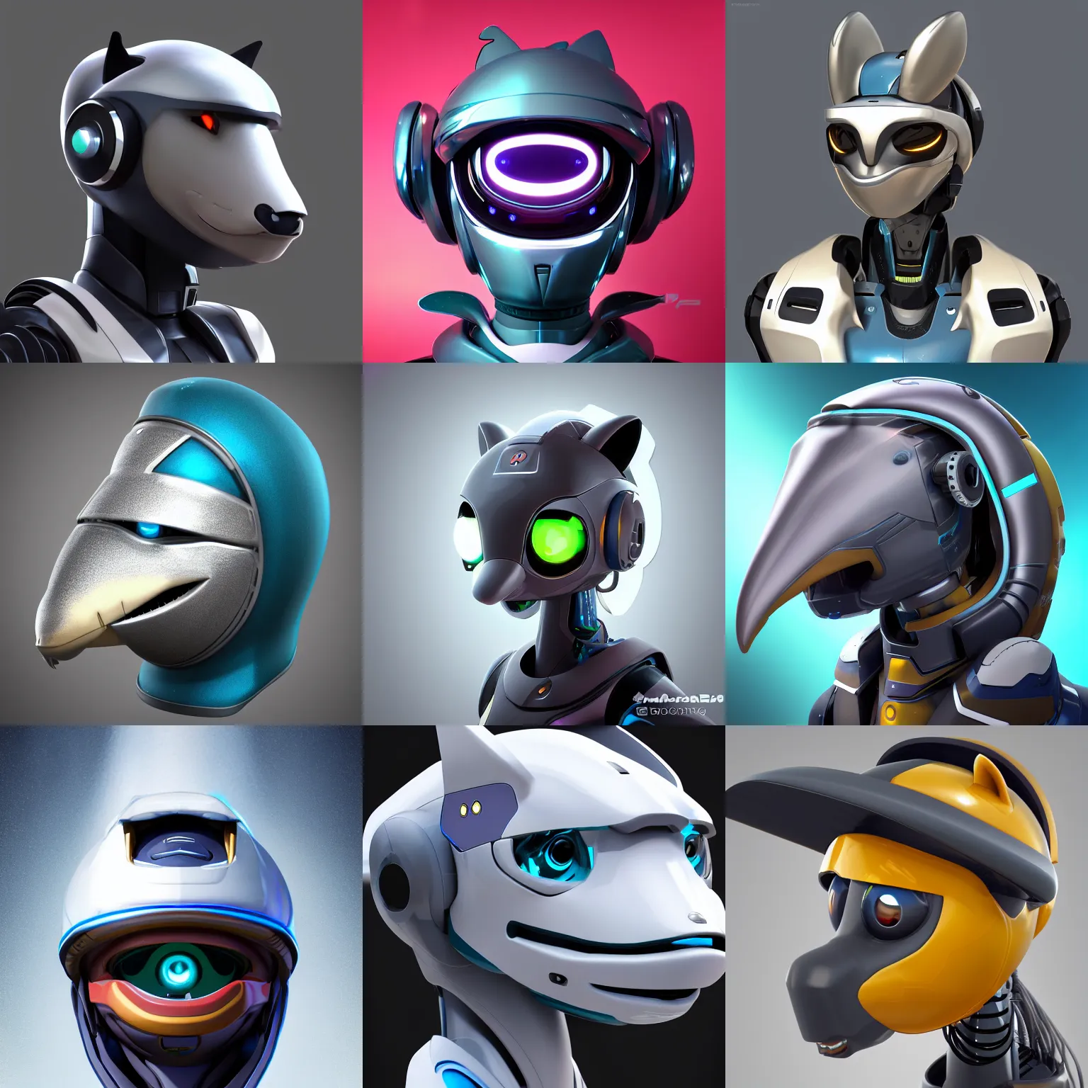 Prompt: furry art, headshot profile picture of a robotic dolphin with a large visor for a face, commission on furaffinity, cgsociety, octane render