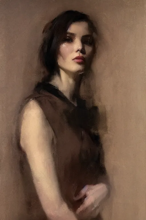 Image similar to Richard Schmid and Jeremy Lipking and Roberto Ferri full length portrait painting of a young beautiful woman