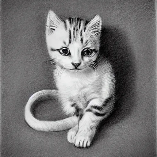 Image similar to a pencil drawing of a kitten, in the style of salvador dali