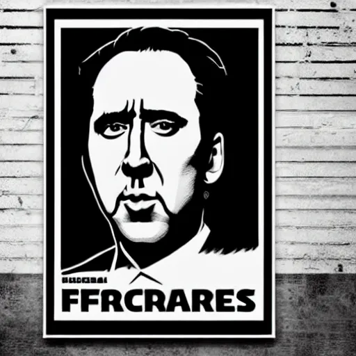 Prompt: nic cage as a poster for a fascist dictatorship, stylized propaganda poster,