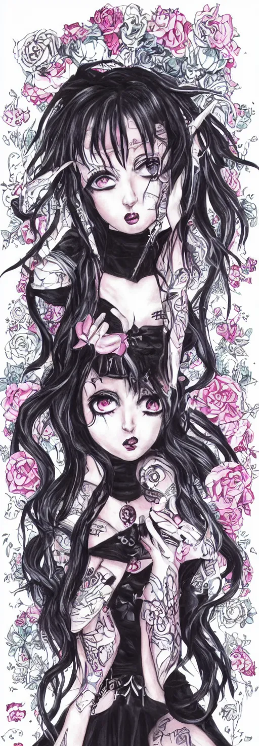 Image similar to Punk Rock Sailor Moon, with tattoos, dark clothing, beautiful portrait painting of an anime girl, cute, blonde hair, symmetrical face, symmetrical eyes, two identical symmetrical eyes, portrait, beautiful girl, artstation, trending on artstation, gorgeous, smooth skin, cutie, long hair, fantasy style, pastel colors , FHD