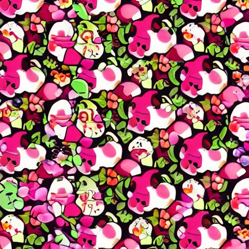 Image similar to floral pattern of pokeballs and mews for a desktop background