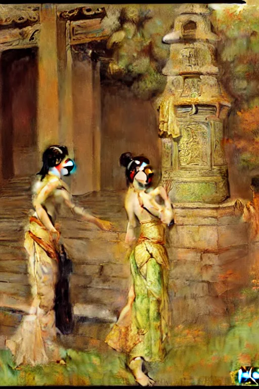 Image similar to ancient asian temple, painting by gaston bussiere, craig mullins, j. c. leyendecker, edgar degas