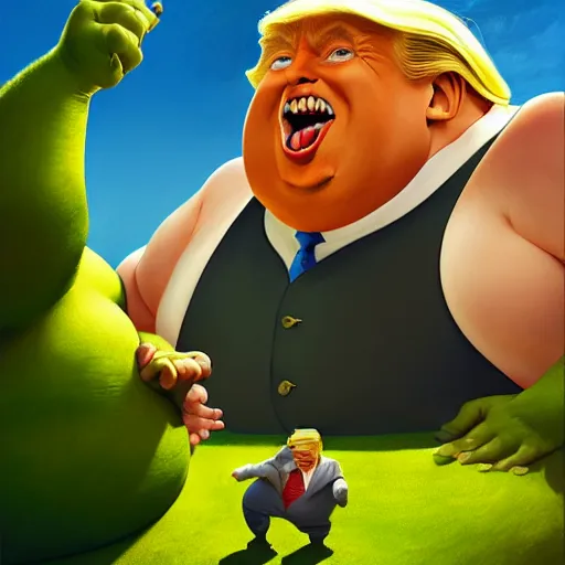 Image similar to donald trump as chubby shrek, loftis, cory behance hd by jesper ejsing, by rhads, makoto shinkai and lois van baarle, ilya kuvshinov, rossdraws global illumination