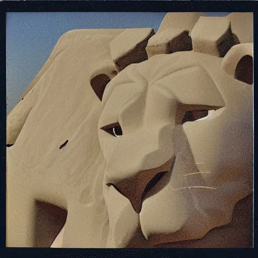 Prompt: Polaroid photo of fragmented greek sculpture of Disney's Lion King