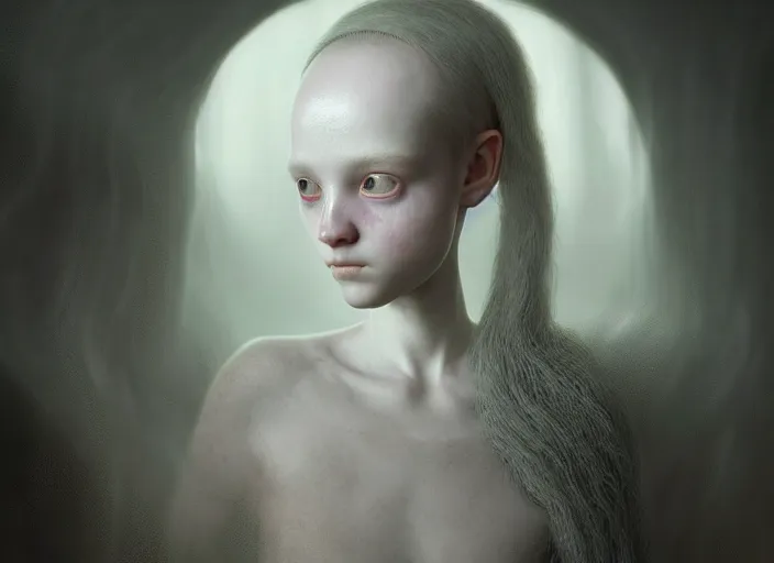 Prompt: a mysterious translucent young girl, eerie shimmering surroundings, concept art, intricate, detailed, award - winning, cinematic, octane render, 8 k, photorealistic, by emil melmoth, by wayne barlowe
