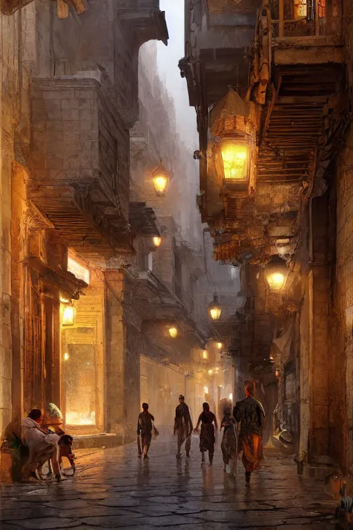 Image similar to the streets of old Cairo at the time of the pharaohs, intricate, elegant, volumetric lighting, digital painting, highly detailed, artstation, sharp focus, illustration, concept art, ruan jia, steve mccurry