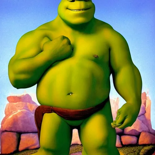 Prompt: Michelangelo painting of Shrek, from the Pixar movie Shrek