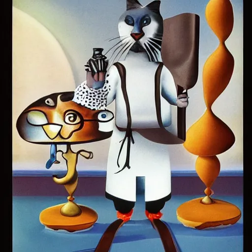 Image similar to anthropomorphic cats chef competing at the Masterchef TV show, by Salvador Dali