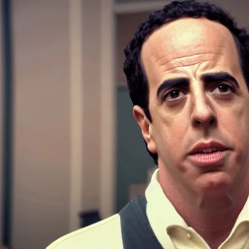 Prompt: Live Action Still of Young Jerry Seinfeld in Breaking Bad, real life, hyperrealistic, ultra realistic, realistic, highly detailed, detailed, very detailed, cool, ultra detailed, very realistic, trending on artstation, epic, HD quality, 8k resolution, body and headshot, film still, real, detailed face, very detailed face, real life