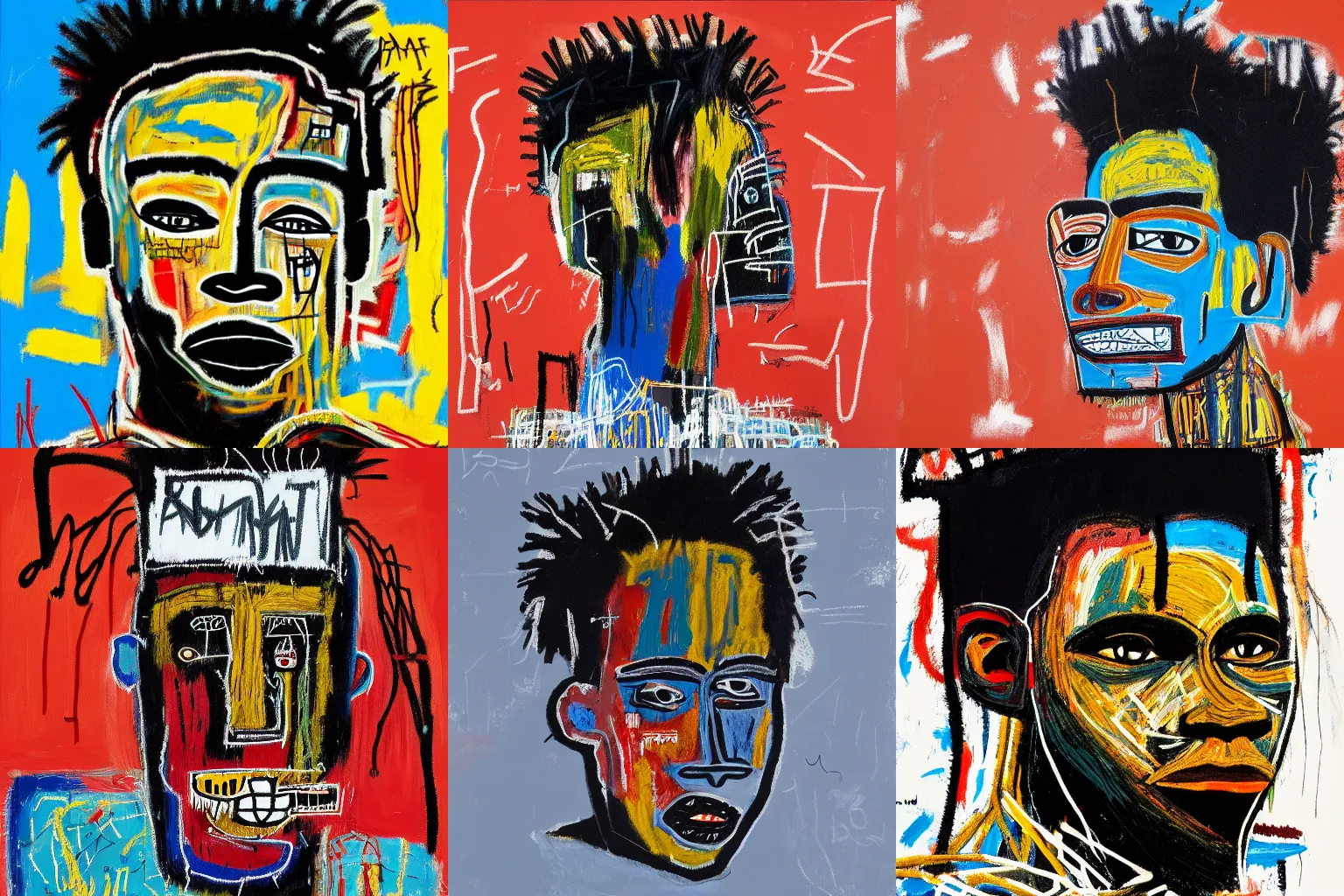 Image similar to extremely highly detailed hi-res majestic head and shoulders painting of a strong black african man by jean-michel basquiat, , 4k insanely detailed and intricate