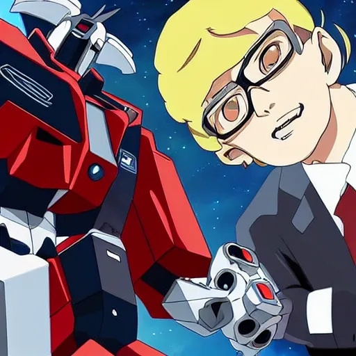 Image similar to stephen hawking with gundam mecha robot legs japanese anime