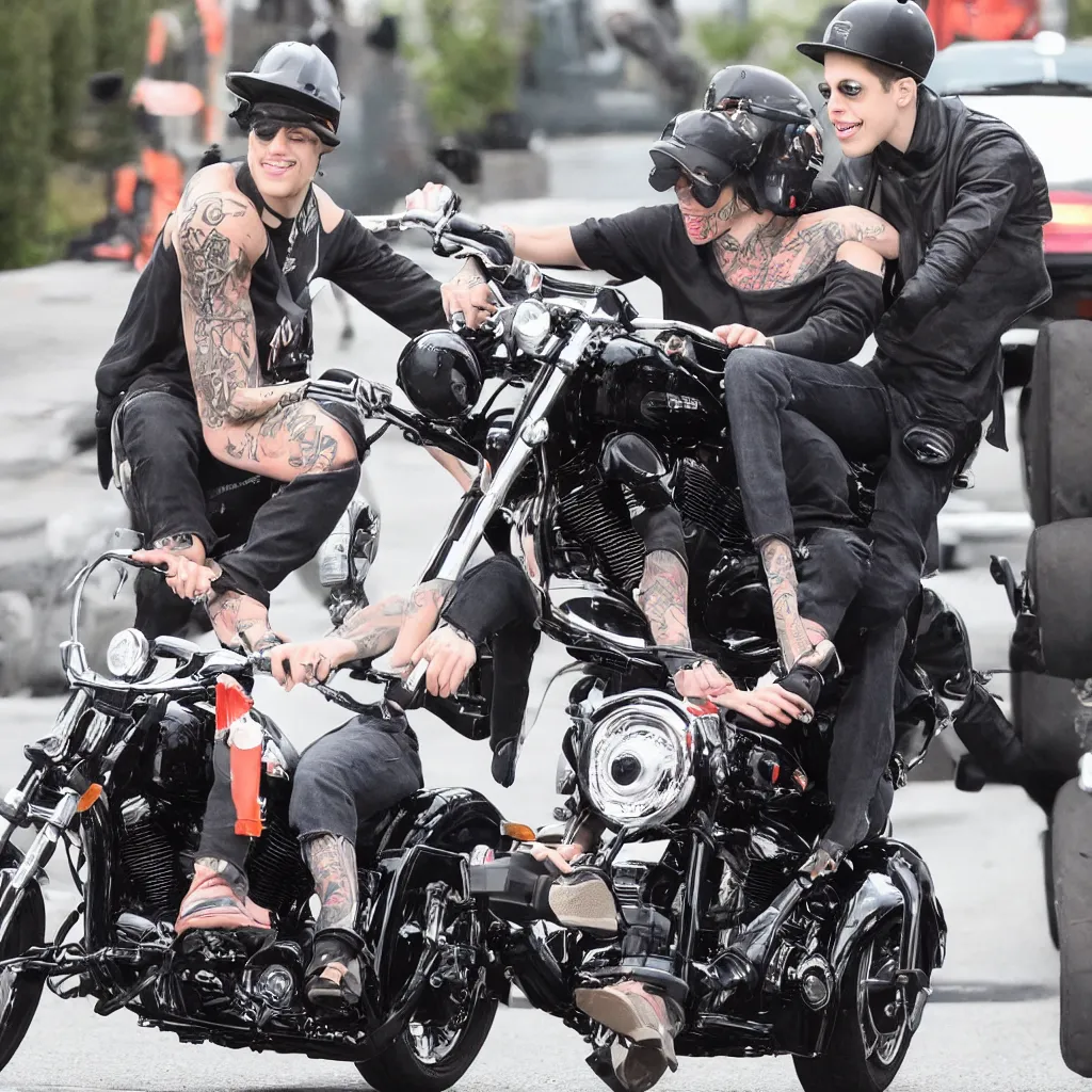 Prompt: pete davidson riding a harley pete davidson