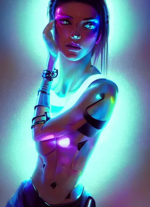 Image similar to a hispanic female humanoid, cyber neon lighting, futurism, cyberpunk high fashion, glamor profile pose, hyper photorealistic, intricate futuristic jewelry, crispy quality, digital photography, trending in artstation, trending in pinterest, cinematic, 4 k ultra hd, art by pascal blanche, art by artgerm, art by greg rutkowski,