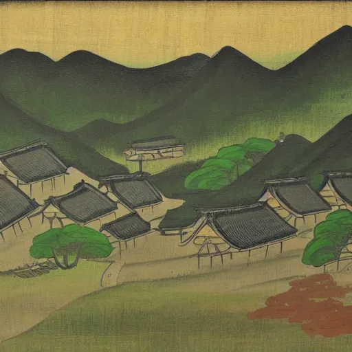 Prompt: landscape painting of a japanese village