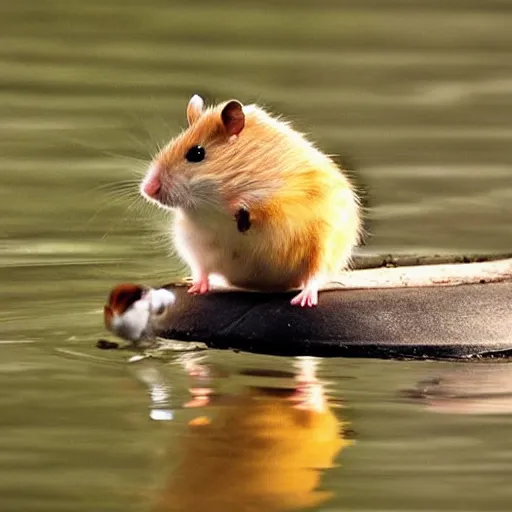 Image similar to a hamster riding on top of a duck, wildlife photography-g