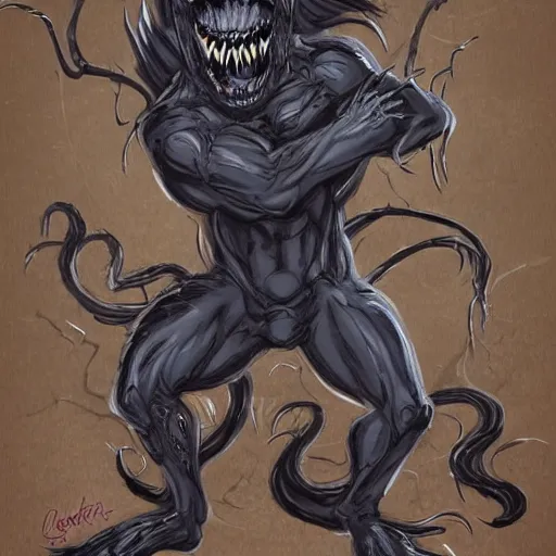 Prompt: venom symbiote as a werewolf, furaffinity