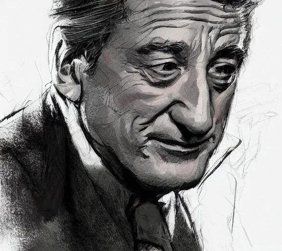 Image similar to a hyper-detailed sketch of Robert DeNiro by Craig Mullins