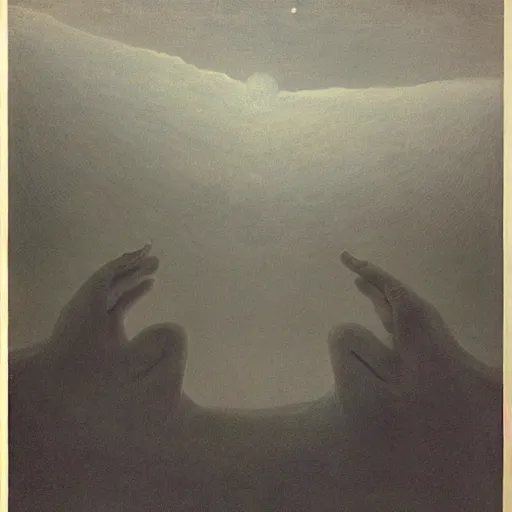 Image similar to “ close up of two men looking up the sky. the sky is totally black. art by zdzisław beksinski ” — w 1 9 2 0 — steps 4 8