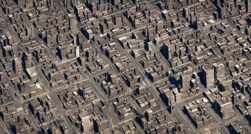 Image similar to aerial view of dilapidated zombie - apocalypse new york city in real life, desolate with zombies, dilapidated, zombies in the streets, nightmarish, some rusted style parked vehicles, sunny weather, few clouds, volumetric lighting, photorealistic, daytime, autumn, sharp focus, ultra detailed, cgsociety