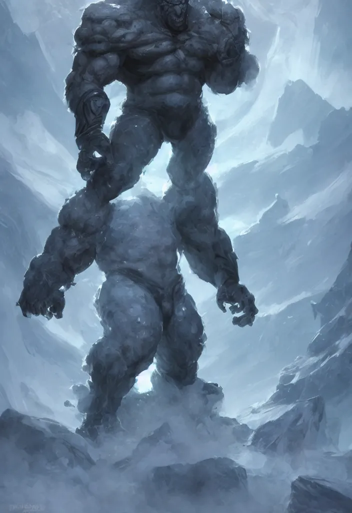 Prompt: a muscular ice giant made of ice and crystal from dungeon and dragons character, armor made of ice, concept art in style of Greg Rutkowski, ultracrisp, high contrast lighting, John Singer Sargant, painted by Frazetta, trending on artstation!!