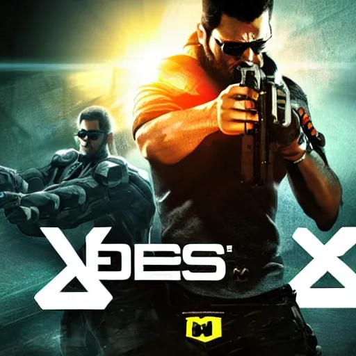 Prompt: Deus Ex as an action movie poster