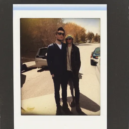 Image similar to polaroid of dan levy from schitt's creek, harsh flash