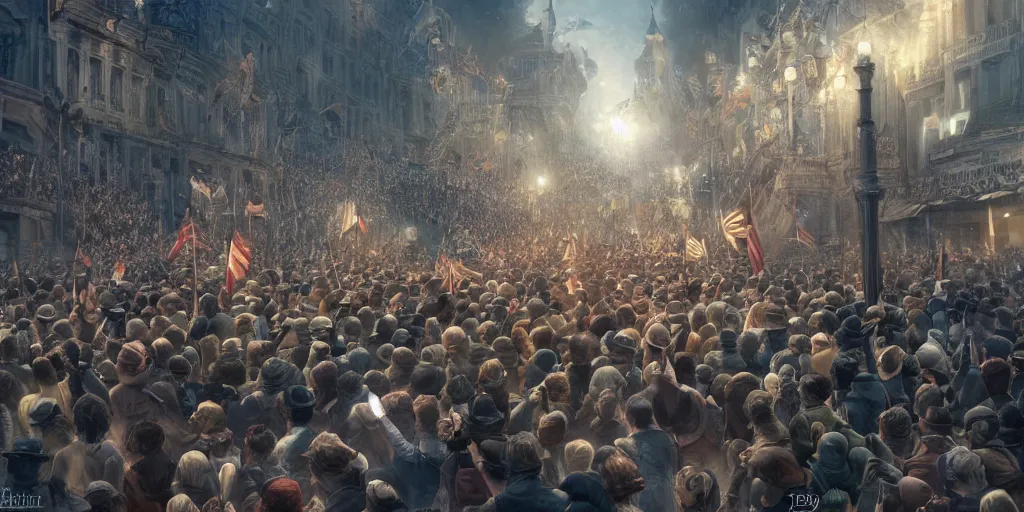 Image similar to i am happy to join with you today in what will go down in history as the greatest demonstration for freedom in the history of our nation. ultrafine colored illustration, hyperrealistic, cinematic atmosphere, intricate linework, sharp focus, octopath traveler, final fantasy, unreal engine highly rendered, global illumination, radiant light, intricate environment