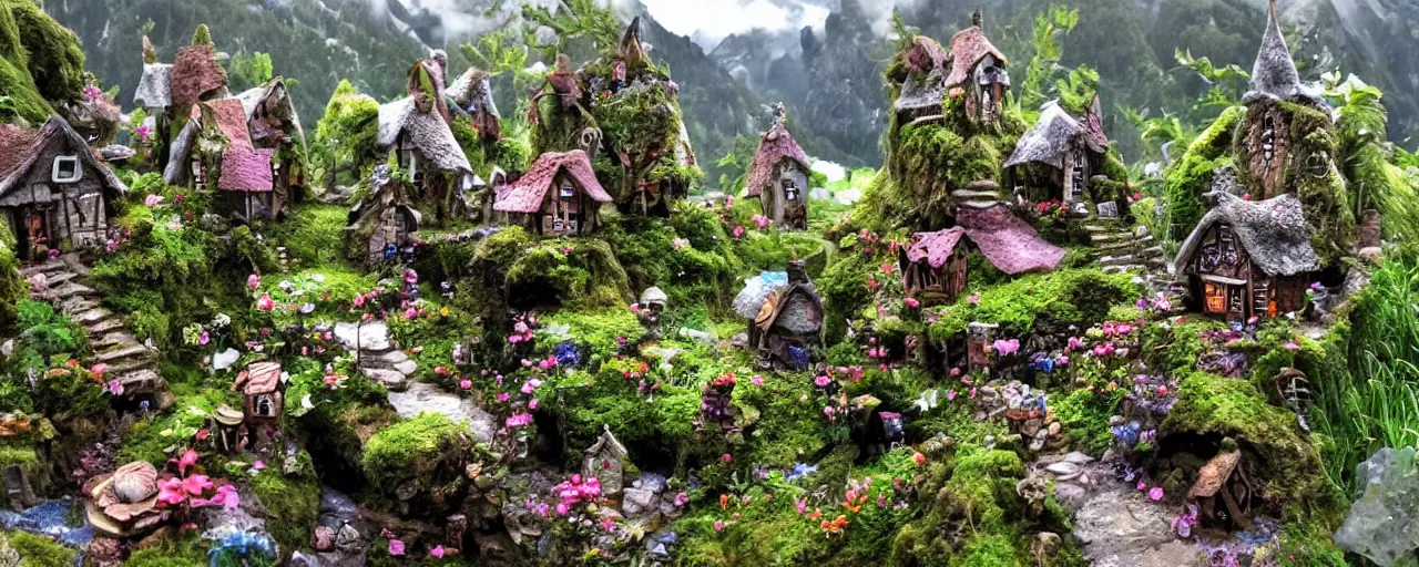 Prompt: fairy village on a mountain