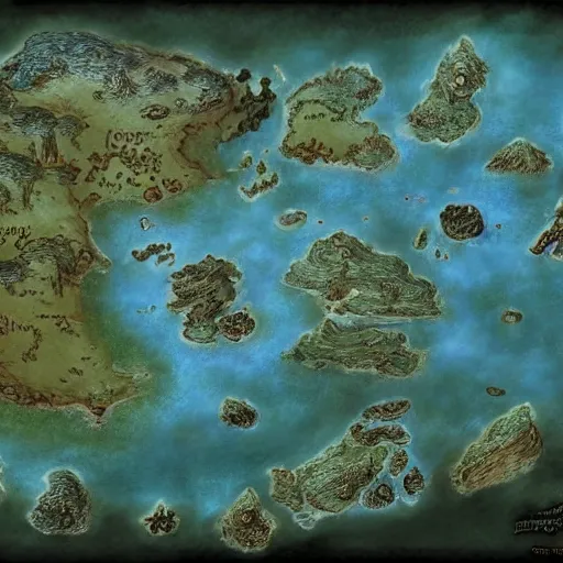 Prompt: simple fantasy map, the land of Odrua, several continents arranged in an arc, world of Lute, by JRR Tolkien and Brian Froud, Vatican Map Room, fantasy concept painting, Magic The Gathering Art, trending on art station, rivers, lakes, cities, villages, roads, showing kingdoms, oceans, continents, vast seas, open plains