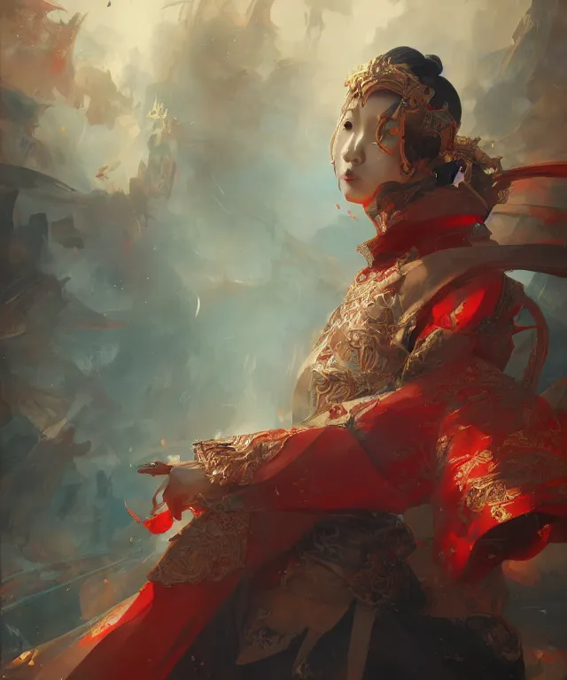 Image similar to hu tao from genshin impact, hu tao, collaborative painting by greg ruthowski, ruan jia, artgerm, highly detailed, complex, exquisite and beautiful, 4 k, 8 k, artstation