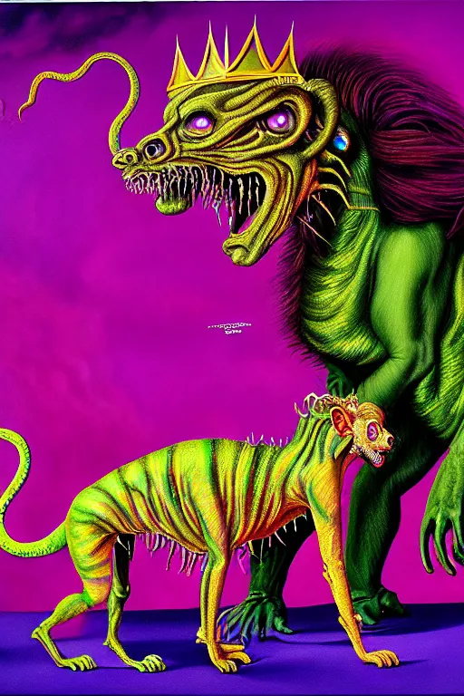 Image similar to a hyperrealistic painting of a hideous transparent chimera being crown prom queen and prom king, cinematic horror by chris cunningham, lisa frank, richard corben, highly detailed, vivid color,