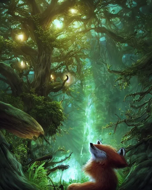 Prompt: Fox, Anthropomorphized, playing harp in magical green forest, D&D, fantasy, cinematic lighting, centered, symmetrical, highly detailed, digital painting, artstation, concept art, smooth, sharp focus, illustration, magic the gathering artwork, volumetric lighting, epic Composition, 8k, art by Akihiko Yoshida and Greg Rutkowski and Craig Mullins, heroic pose, oil painting, cgsociety