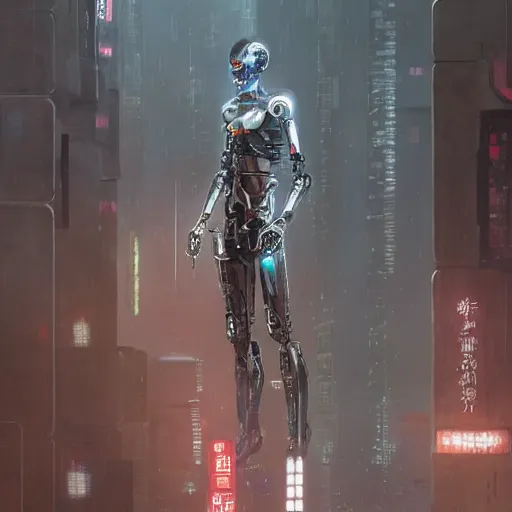 Image similar to concept art of a japanese cyborg, finely detailed features, cyborg robot parts, futuristic vr headset, blade runner, dramatic cinematic, at cyberpunk city, ghost in the shell, akira, odeo, cinematic lighting, in danger, noir, trending on pixiv fanbox, painted by greg rutkowski, makoto shinkai, takashi takeuchi