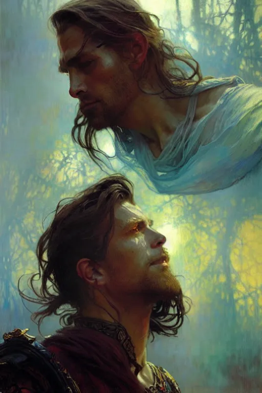 Image similar to attractive man, elden ring, cool colors, painting by gaston bussiere, craig mullins, greg rutkowski, alphonse mucha