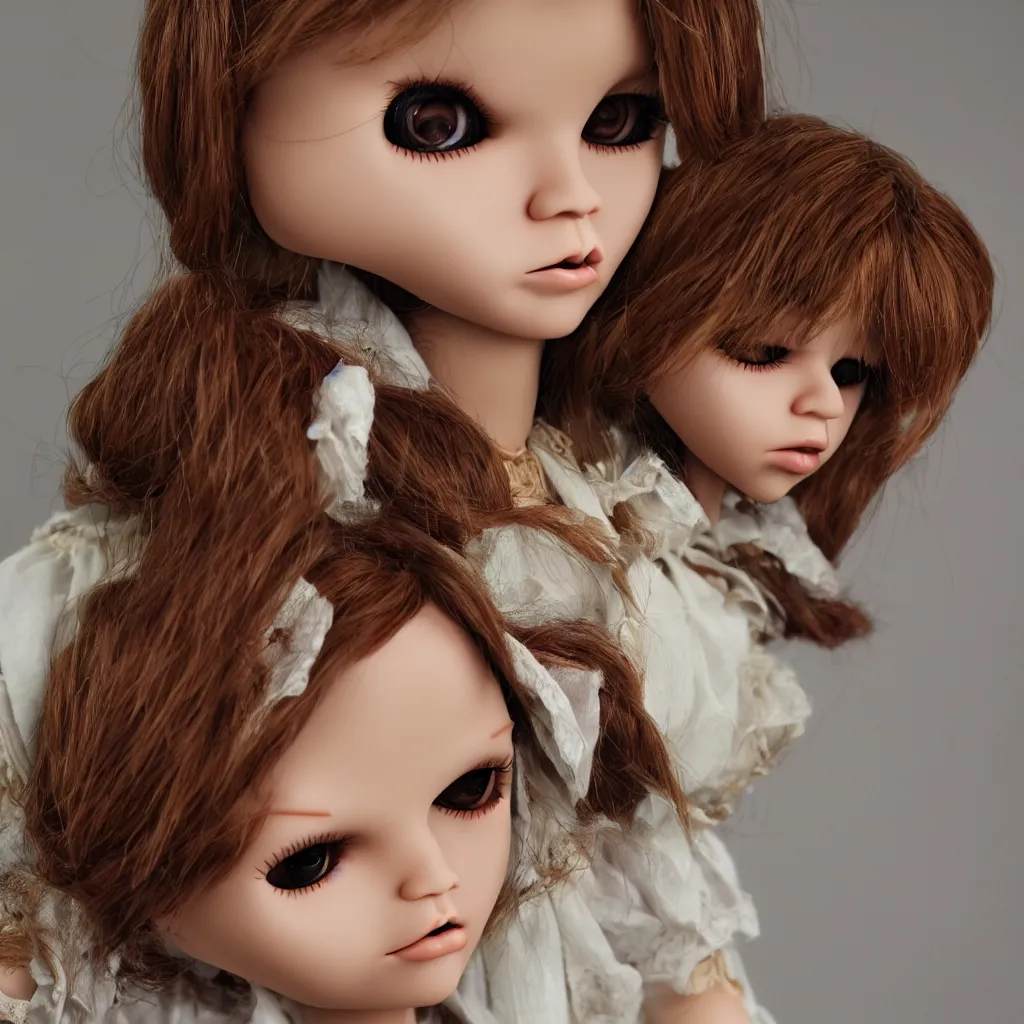 Prompt: anabelle doll with brown hair, hd, trending on artstation