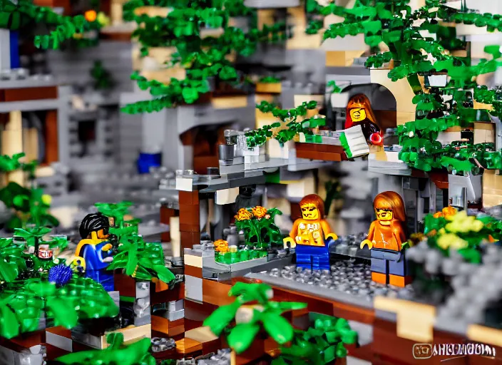 Image similar to product photo still of hanging gardens of babylon lego playset, 8 k, 1 2 0 mm macro, f 1. 8, studio lighting, key light