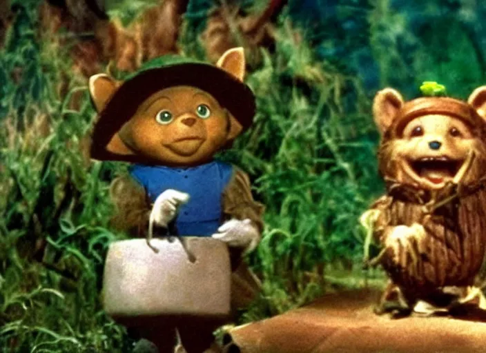 Image similar to a film still of teemo in the wizard of oz ( 1 9 3 9 ), technicolor