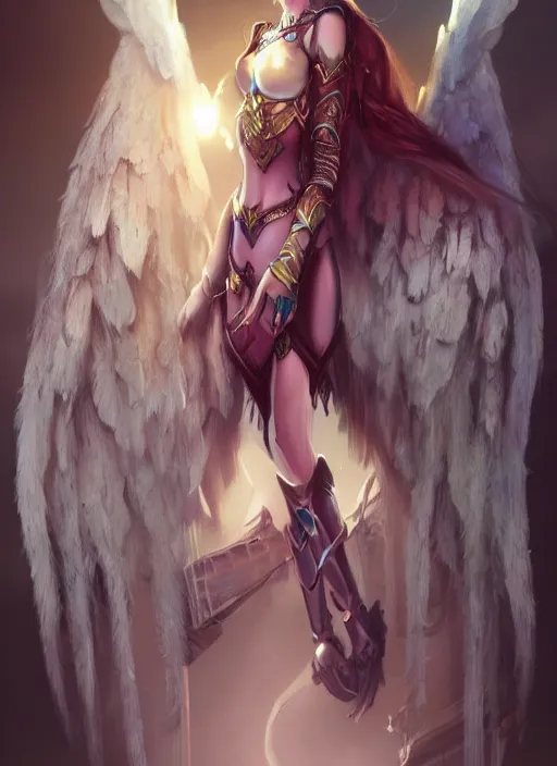 Image similar to dream concept art, angel knight girl, artstation trending, highly detailed