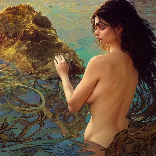 Prompt: Emily Ratajkowski full body underwater , intricate, elegant, highly detailed, digital painting, artstation, concept art, smooth, sharp focus, illustration, art by artgerm and greg rutkowski and alphonse mucha 4K IMAX hyperrealistic Salvador Dali renaissance painting very very very beautiful