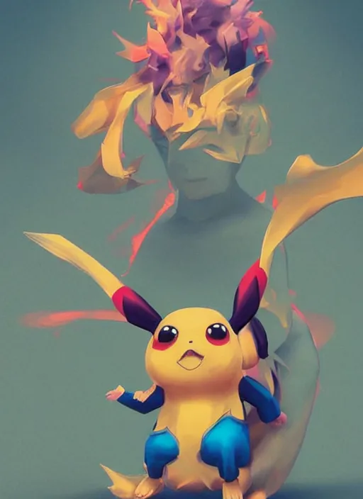 Prompt: colourful caricature - 3 d vfx art - of a pikachu, art style by james jean & hsiao - ron cheng, character concept art, unreal engine render, digital illustration, sharp, intricate detail, volumetric light, ray tracing, soft light, symmetric, pinterest, artstation, behance,