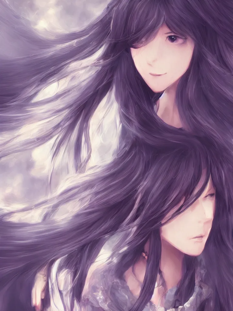 Image similar to beautiful girl digital art long hair baroque makoto shinkai style