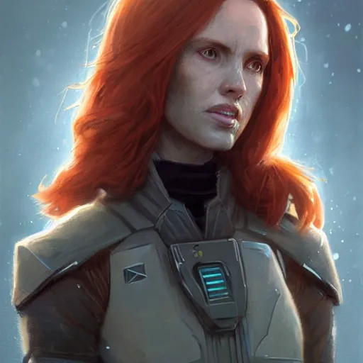 Image similar to portrait of a woman by greg rutkowski, a jedi commander, mara jade, wearing the tactical gear of the galactic alliance, star wars expanded universe, she is about 4 0 years old, highly detailed portrait, digital painting, artstation, concept art, smooth, sharp foccus ilustration, artstation hq